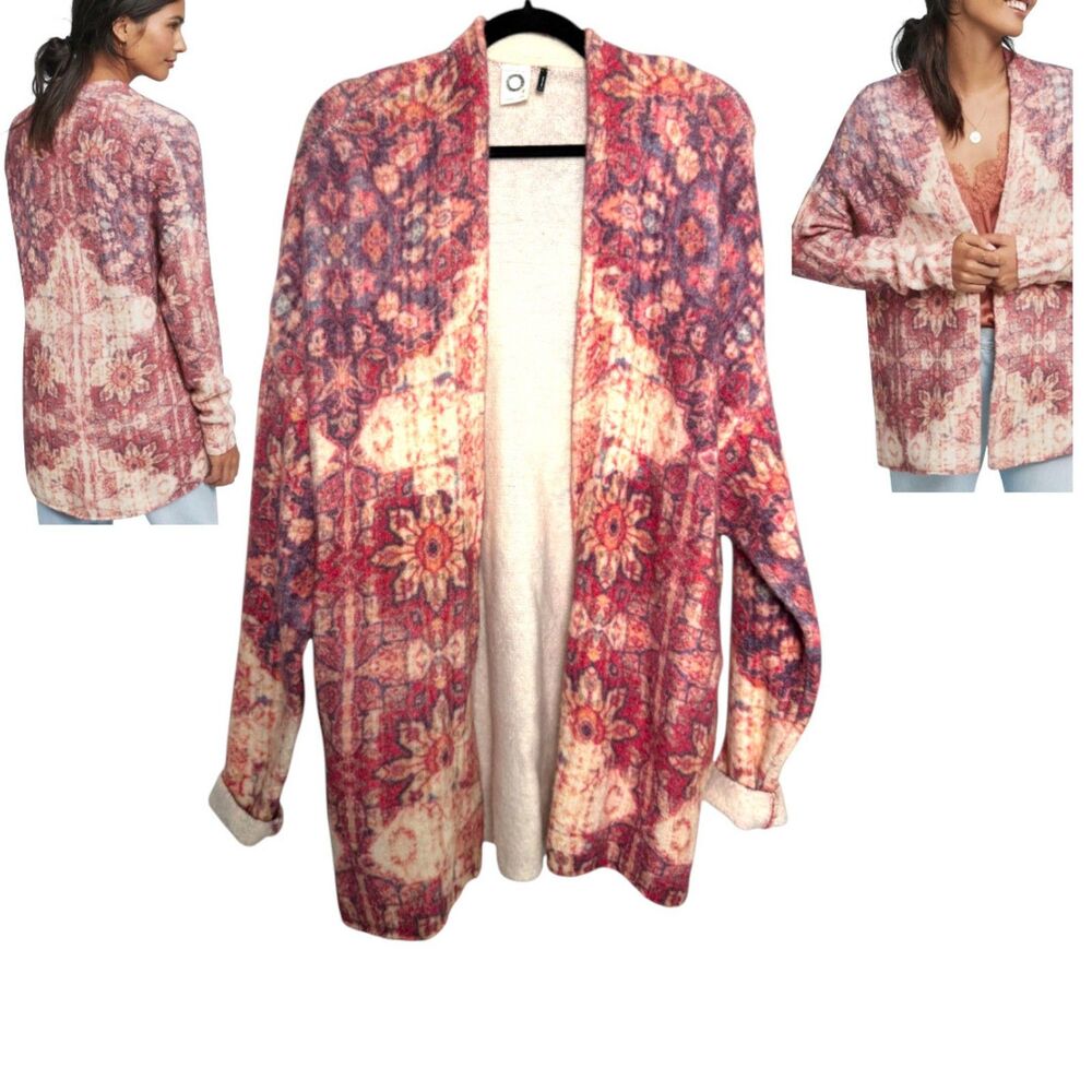 Akemi + Kin Anthropologie Alpaca Wool Blend Abstract Floral Open Cardigan Large